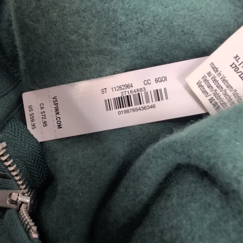 Victoria Secret PINK Campus Fleece Full Zip Hoodie XL Deep Forest - Picture 8 of 9